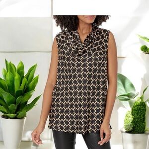 Anne Klein • Cowl neck• Draped Sleeveless Tank Top Black/Light Coffee XL NWT